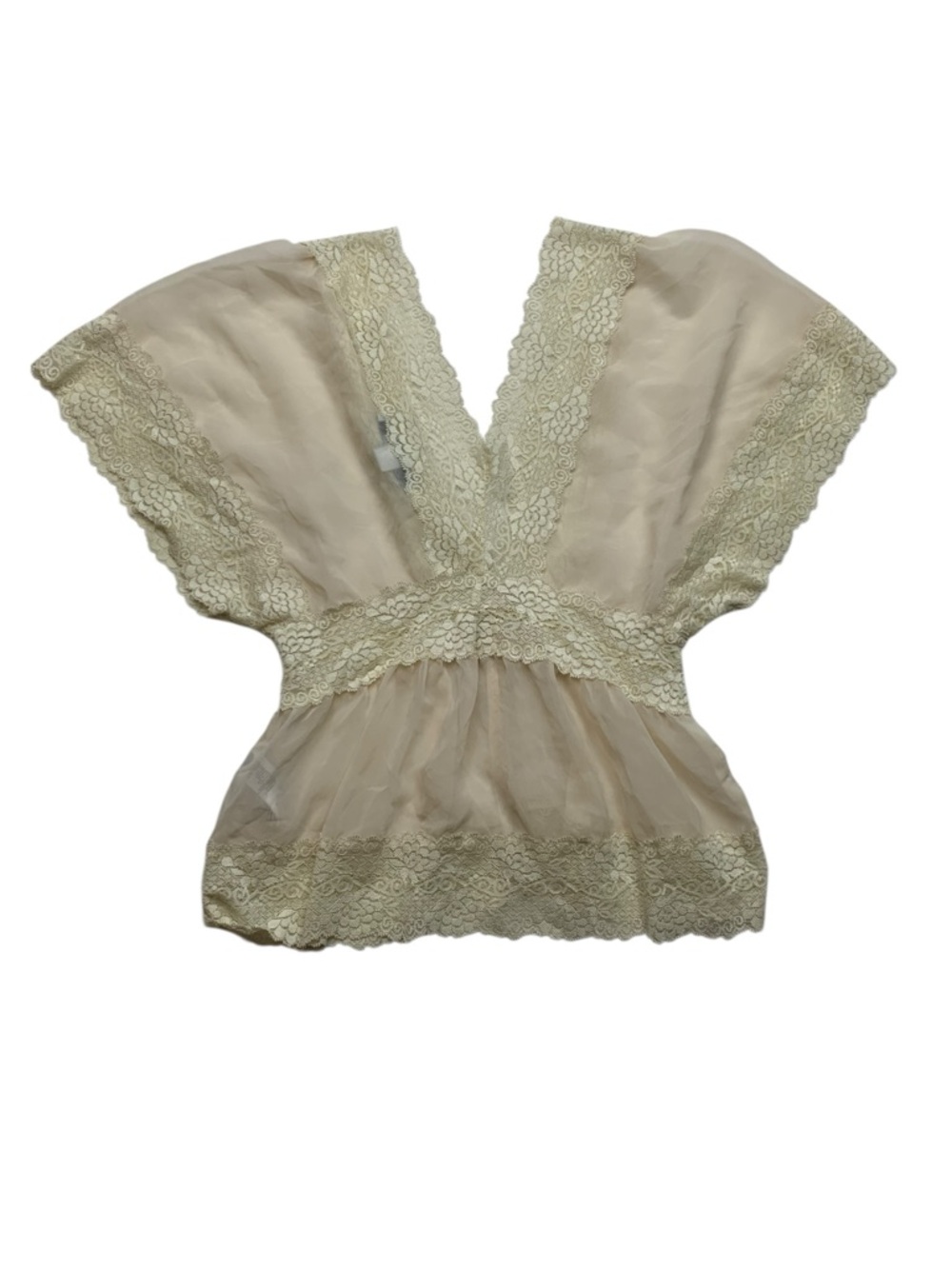 y2k Forever 21 size medium Sheer Lace Trim Button-Front Blouse Cream fairy boho - Picture 10 of 10